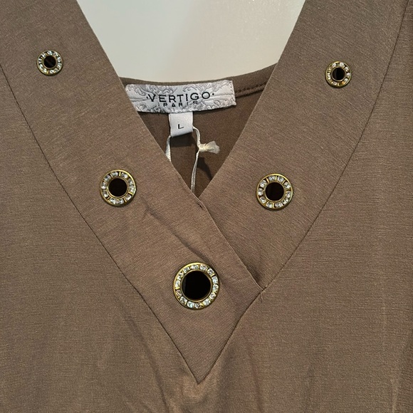 NWT Vertigo Paris dress with asymmetrical hem and jewel detail at neck - Picture 3 of 15